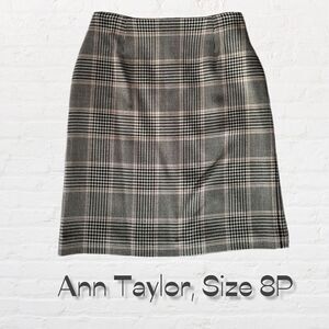 Ann Taylor Wool Skirt Houndstooth Plaid Pencil Skirt Women's Size 8P